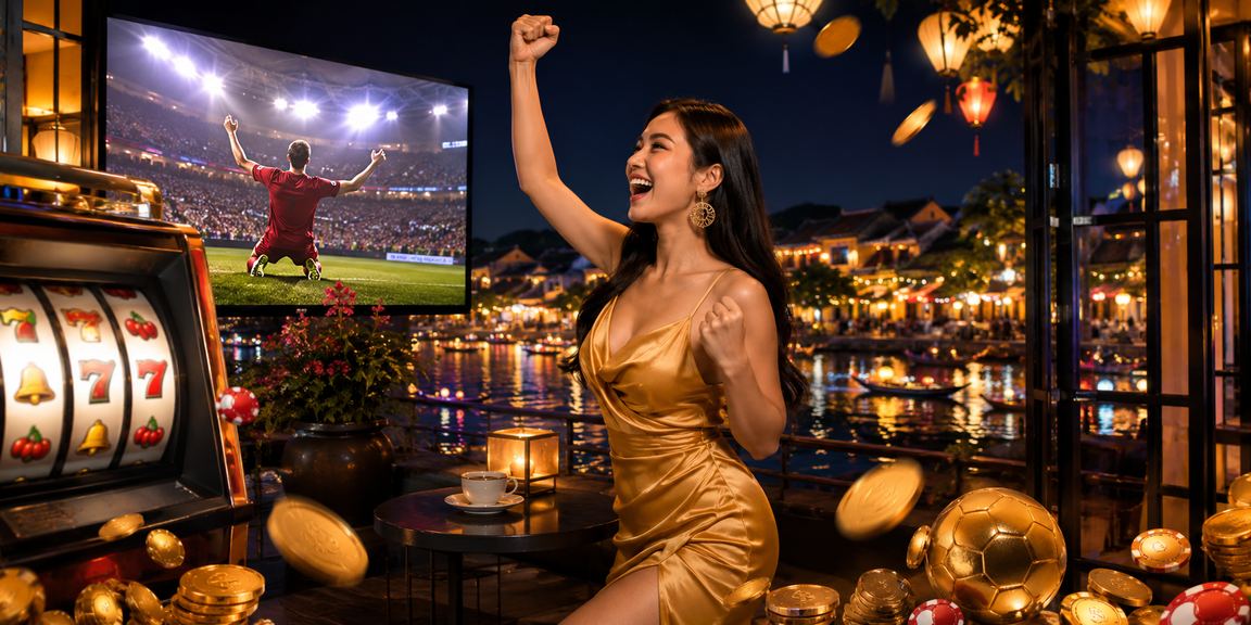 Không gian quán cà phê Hội An yên bình với người chơi đang thử slot game trực tuyến