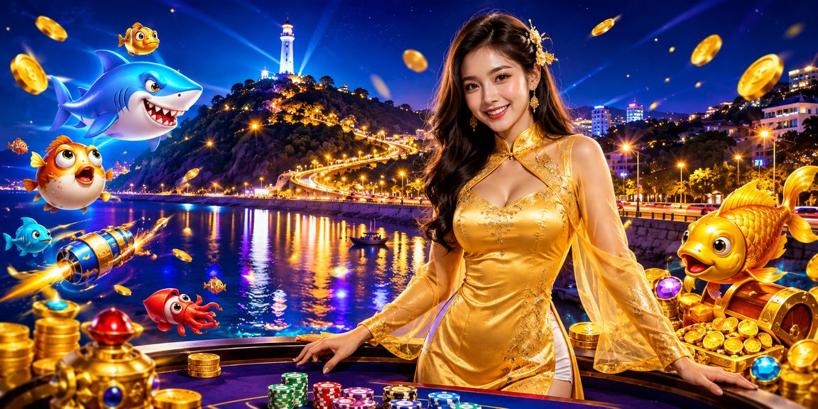 Người chơi tại Vũng Tàu mặc áo dài thưởng thức trò chơi bắn cá trực tuyến bên bờ biển